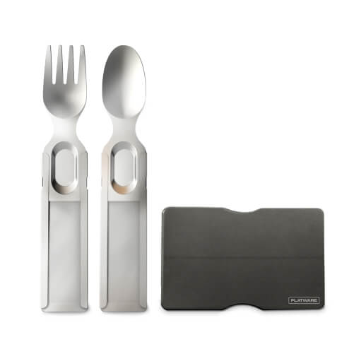 Gosun Flatware Set - Wallet Sized Camping Utensils | Resuable Travel with Case Cookware Silverware Portable & Compact Silver