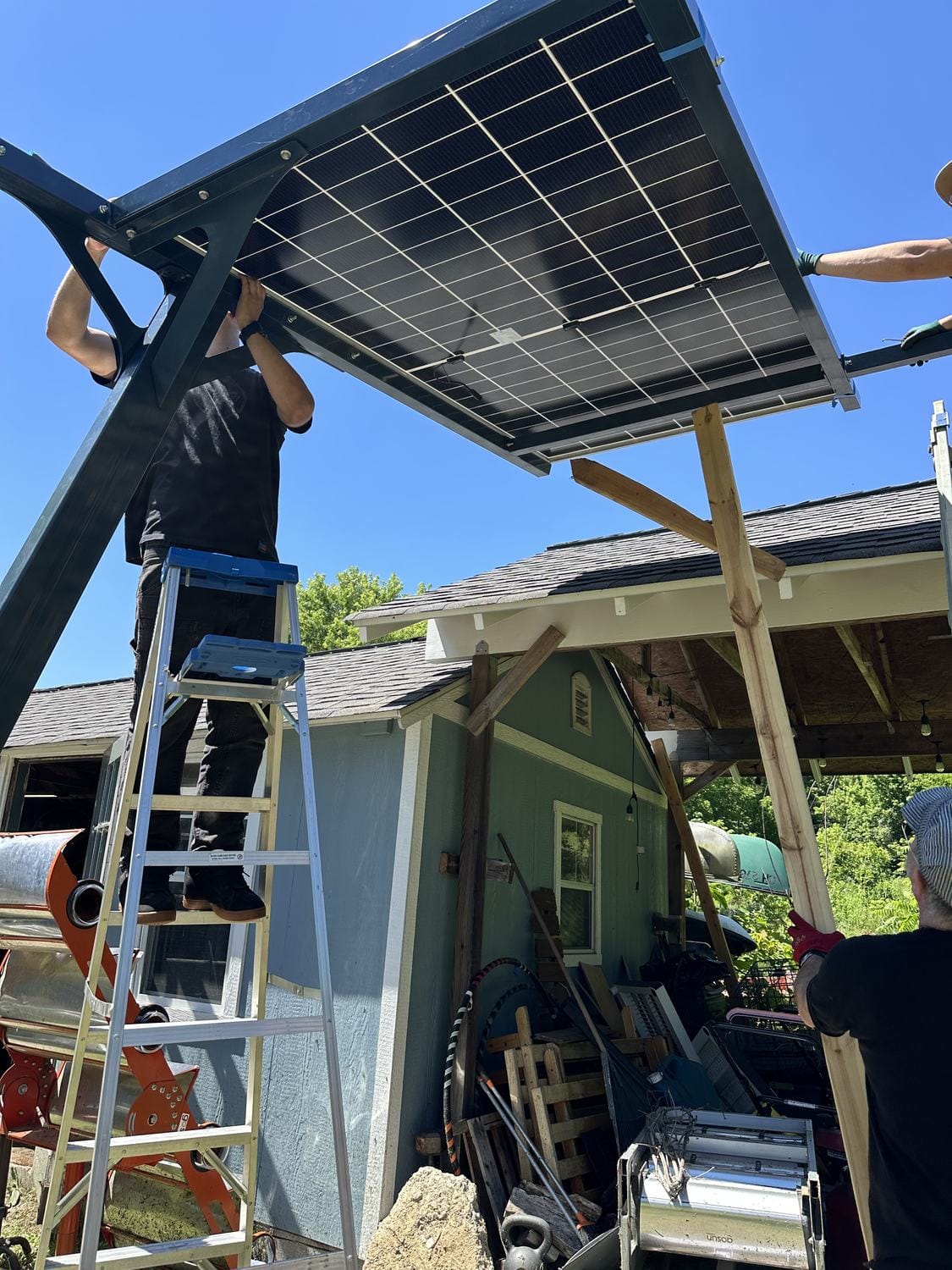 Solar panels installed on the finished carport